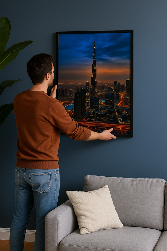 Dubai Skyline Night Framed Poster – Luxurious Wall Art with Aluminum Frame