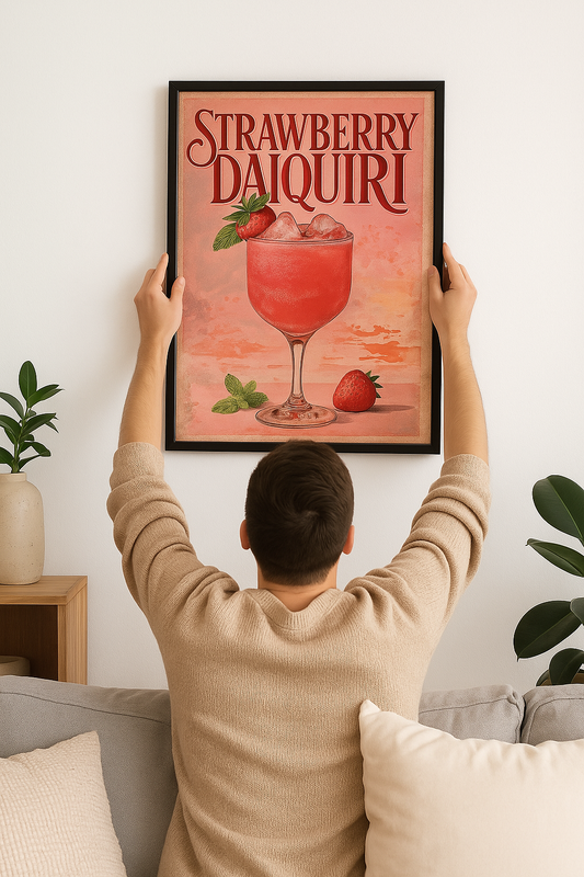 Strawberry Daiquiri Cocktail Mounted Framed Poster – Summer Aesthetic Art