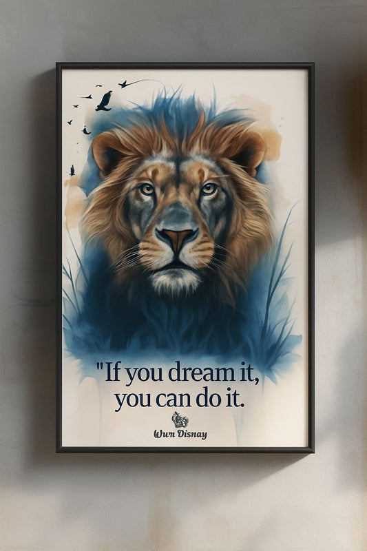 Motivational Quote Lion Art Poster – Mounted Framed Inspirational Wall Decor