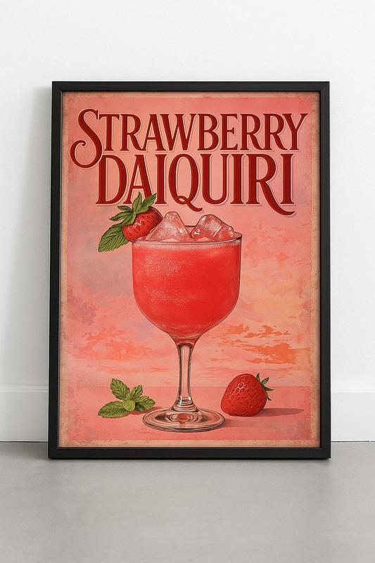 Strawberry Daiquiri Cocktail Mounted Framed Poster – Summer Aesthetic Art