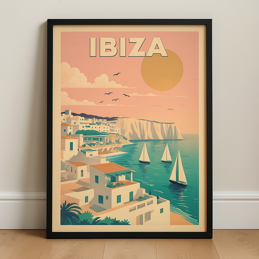 Ibiza Dreamscape Wall Art, Vintage Travel Poster, Coastal Home Decor, Boho Aesthetic, Gift for Wanderlust